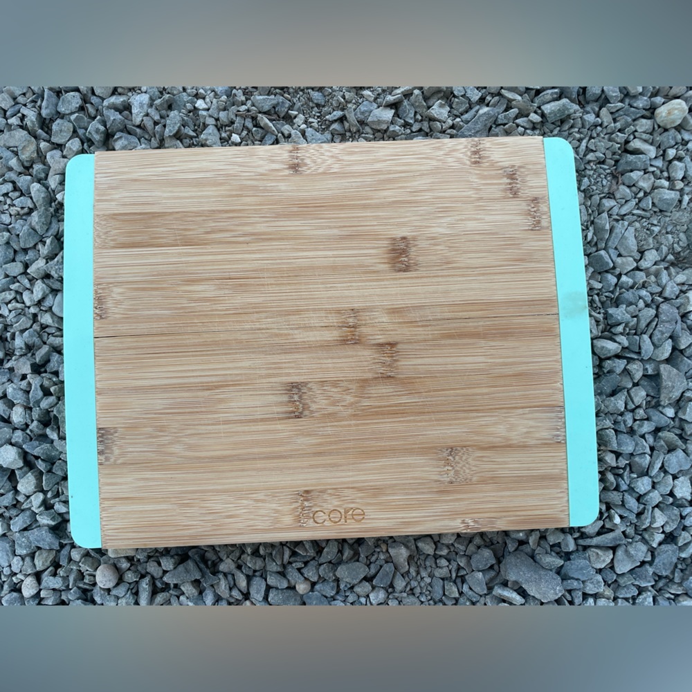 10” x 12.5” “Core” brand wooden cutting board, blue trim. MOVING SALE!